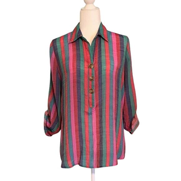 Robert Louis women's striped top blouse shirt M/LG? see measurements below. - Picture 1 of 5